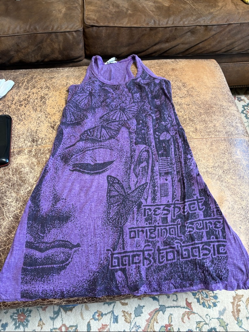 Purple Graphic Maxi Dress with Butterfly & Buddha Motif
